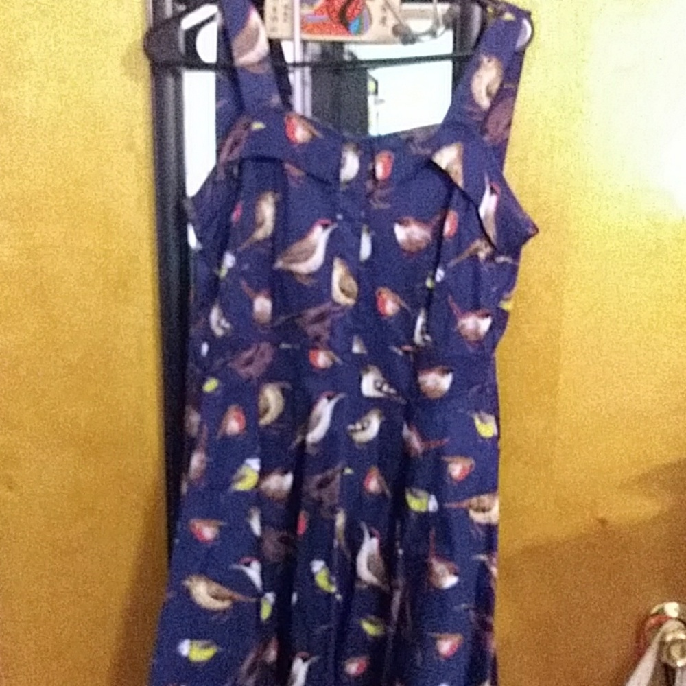 Navy Blue Vintage Style Bird Dress